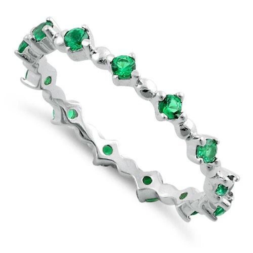 Sterling Silver Eternity Thin Emerald Ring New